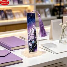 2D Flat Elegant Purple Floral Galaxy Bookmark With Silky Tassel, Creative Reading Page Clip, Aesthetic Book Accessory, Unique Gift For Bookworms - One Size Fits All - View 8
