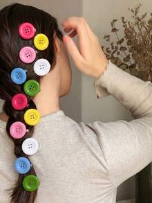 6 pezzi/12 pezzi Fermagli per capelli da donna con grandi bottoni rotondi color caramella, fermagli laterali singoli Y2K carini con colori dopamina brillanti, accessori per capelli dolci per ragazze, adatti per acconciature versatili quotidiane con frangia spezzata - Multicolore - Visualizzare 10