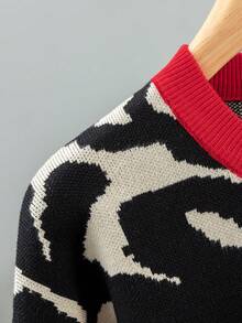 GIGOGOU Women's Autumn/Winter Colorblock Red Trim Round Neck Long Sleeve Knit Sweater, Casual Loose Fit Pullover - Red - View 11
