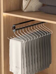 Pull-Out Sliding Rail Clothes Rack, Convenient And Fast, Multi-Functional Wardrobe Storage, Metal Clothes Rack, Heavy Duty Adjustable Clothes Rod, Space-Saving Hanging Rod, Suitable For Bedroom Wardrobe, Apartment, Dormitory. - White - View 5