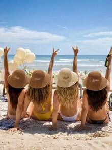 Personalized Straw Sun Hat, Embroidered Bride Beach Hat, Bachelorette Party Travel Accessory, Personalized Straw Sun Hat, Summer Bucket Hat, Bachelorette Party Gift, Bridesmaid Gift - Multicolor - View 3