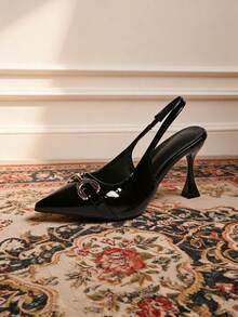 Women's Pointed Toe Buckle Closure Pure Metal Office Fashion High Heels - Black - View 6