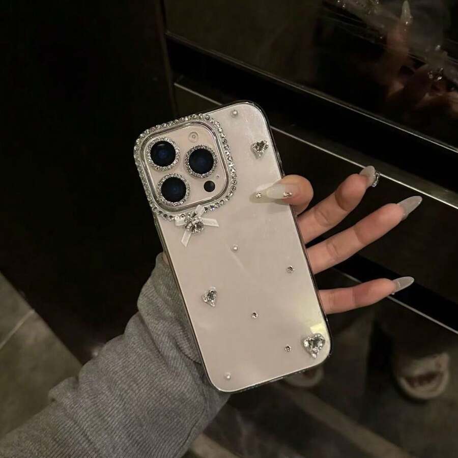 Ốp lưng điện thoại hình trái tim đính đá pha lê lấp lánh tương thích với iPhone 18 Pro Max, 17 Pro Max, 16, 15, 14, 13, 12, 11 Pro Max, bảo vệ toàn diện - Trong sáng - Xem 1