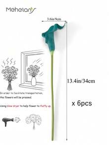 MEHELANY 12支/1支 綠松石色人造馬蹄蓮花 35cm PU材質仿真花 馬蹄蓮人造花束 適用於居家婚禮裝飾、室內外裝飾、花園裝飾、派對裝飾、波希米亞風格裝飾、節日派對裝飾、母親節生日慶祝日常禮物 - 青色 - 查看 7