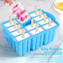 Flexible Silicone Ice Lolly Moulds, Freezer Popsicle Moulds For Making Homemade Ice Bars And Frozen Desserts. - Blue - View 4