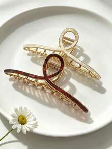 Large Decorative Acetate Hair Claw Clip, Glossy Tortoiseshell Pattern And Ivory Shell Texture Gold Alloy Hair Claw, Non-Slip Large Capacity Hair Clip, Suitable For Thick Hair Women Daily Commute Elegant Updo Hair Accessory Gift - Multicolor - View 9