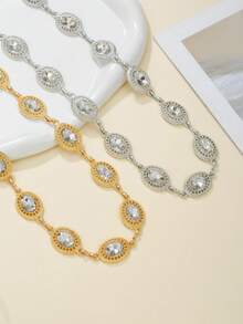 1pc Exquisite Oval Alloy Rhinestone Adjustable Waist Chain Belt For Women, Suitable For Family And Friends Gift, Daily Matching With Jeans, Skirts And Jackets - Oval Waist Chain - View 4