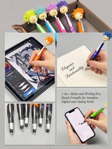 1pc 2-In-1 Colorful Fuzzy Smiling Face Doll Head Touchscreen Ballpoint Pen, 1.0mm Bullet Tip Clickable Switch Between Touchscreen And Ballpoint, Cute Cartoon Mop Head Doll Office Signing Pen (2 Styles Randomly Sent) - Multicolor - View 8