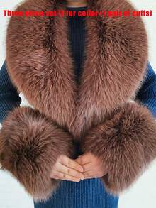 Faux Fur Collar Cuffs Set Winter Fluffy Shawl, 3 Options: Collar+Cuffs / Single Collar / Cuffs Only - Multicolor - View 52