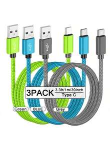 60W 快充 USB Type-C 数据线，尼龙编织，USB-A 转 USB-C 安卓充电线，兼容三星 Galaxy S24 S23 S22 S21 S20 Ultra S20+ Note 20 10 S10 S9 Plus A12 A11 A52、一加、Pixel 6 5 4 4a 3a XL - 彩色 - 查看 40