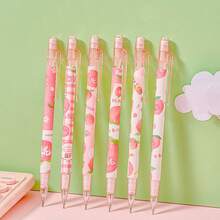 3PCS Sweet Peach Automatic Pencils + 1 Box Of Lead Refills (100pcs) - Random Style - HB Pencils, Retractable Plastic Pencils With Cute Cartoon Design, Fruit Theme, Ideal Student Gift - A - View 5