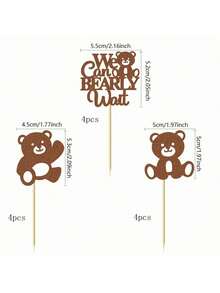 12/24 Stücke "Wir können es kaum erwarten" Thema Cupcake Topper, Glitzer Bär Cupcake Picks, geeignet für Gender Reveal Thema Geburtstagsparty Kuchen Dekoration, Braun - Verschiedenfarbig - Übersicht 8