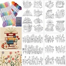 Pre-Printed Embroidery Pattern Paper, Self-Adhesive Water-Soluble Stabilizer Set, Includes Floral & Botanical Designs - A - View 12