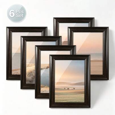 4pcs/6pcs Vintage Style High-Quality Walnut Color Photo Frames, Optional 3.5x5/4x6/5x7/6x8/8x10 Inches, Suitable For Family Photo Wall, Living Room, Bedroom, Study And More Home Decor, Housewarming, Wedding Gift, Elders Birthday Present, Timeless And Versatile Choice