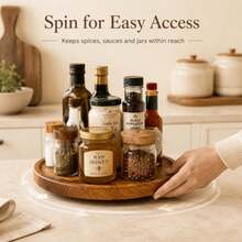 1pc 360° Rotating Solid Wood Turntable Tray, Round Multi-Functional Kitchen Cabinet Spice Storage Rack, Decorative Kitchen Accessory, Suitable For Housewarming, Halloween, Christmas, Graduation And Birthday Gifts - View 5