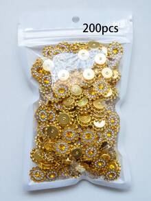 200pcs/Set 13.8mm Rhinestone Beads, Fashionable Gold Rhinestone Decorative Jewelry Making Beads, Suitable For Craft Making, Gold Sunflower, Dual-Color Rhinestone Sunflower, Hand-Sewn Sunflower, DIY Handmade Rhinestone Flowers - 13.8mm Sunflower - View 8