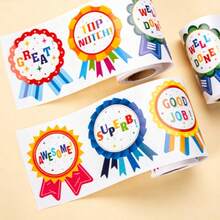 100pcs Scalloped Edge Award Stickers, Large Capacity Roll, Kindergarten Classroom Praise Stickers - Multiple Styles - View 4