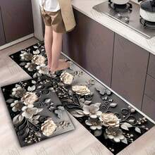 1pc 3D Floral Pattern Absorbent Quick-Dry Silicone Dish Drying Mat, Waterproof Non-Slip Kitchen Countertop Mat For Bowls, Plates, Cups, Coffee Machine Accessories, Comfortable Home Decor, Spring/Summer Decoration, Kitchen Essential, Housewarming Gift - Black - View 5