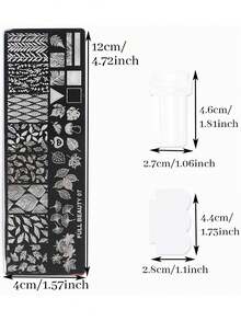 Autumn Maple Leaves Nail Art Stamping Plate With Stamper & Scrapper Leaf Mushroom Apple Pattern Designs Drawing Template For Nail Charming DIY Geometric Nails Stencil Templates Transfer Printing Mold Manicure Tools - Silver - View 7