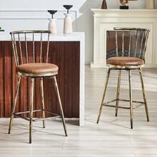Modern Metal Windsor-Style Bar Stool With Padded Seat For Kitchen Islands, Bars, Restaurants - Brown - View 2