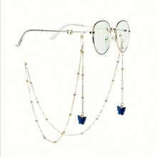Cadena de gafas con colgante de mariposa retro (sin incluir gafas) de metal con cuentas multicolor, cuerda de suspensión antideslizante, adecuada para guardar gafas - estilo regular - Ver 7