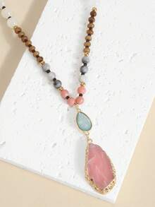 Vintage Colorful Asymmetrical Necklace, Luxury Retro Choker - Pink - View 3
