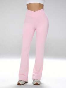 FWH Gentle Minimalist Quiet Style Girl Winter Simple Casual Style, Women's Sports Micro Flare Long Pants Pink - Pink - View 4