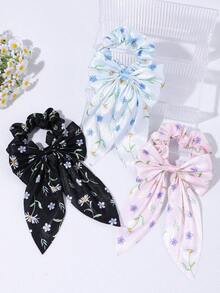 3PCS Multi-Color Daisy Floral Hair Bow For Girls, Fresh Flower Scrunchie Alligator Clip, Soft Hair Clip, Teens Sweet Teen Kids Hair Accessories - Multicolor - View 10