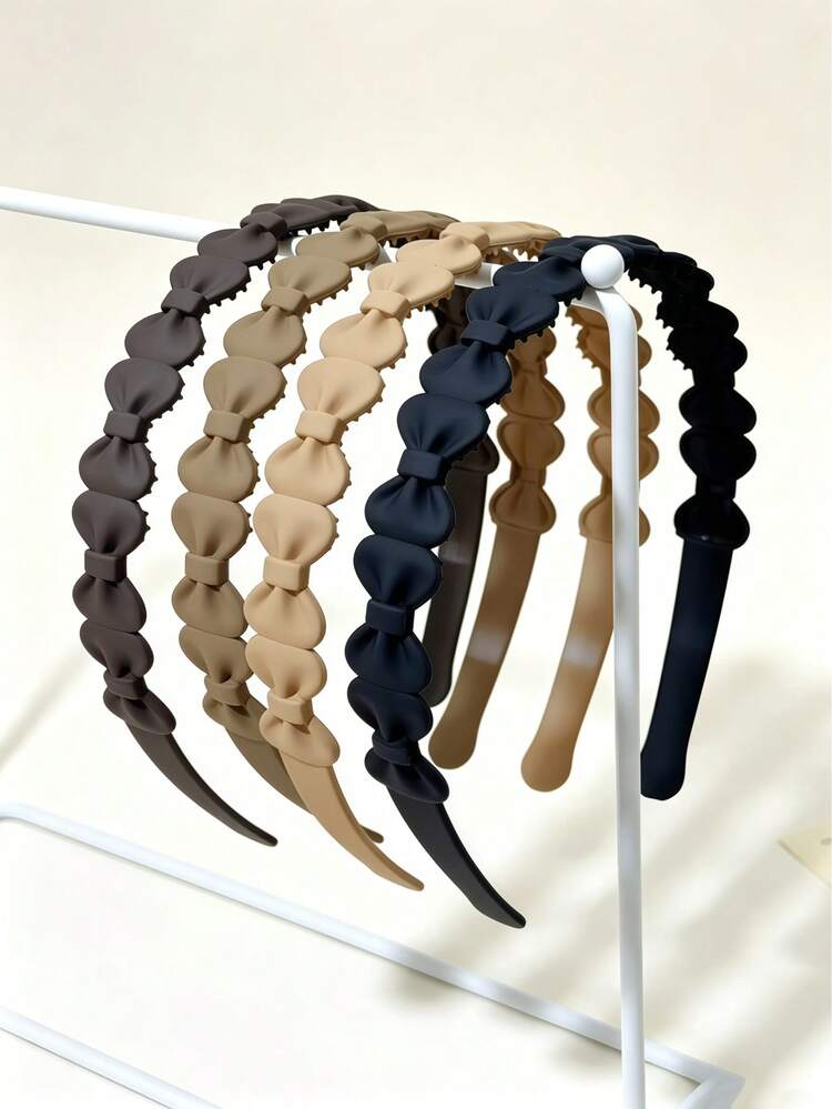 4pcs Girls Matte Small Bowknot Decorated Headbands, Non-Slip Teeth Design, Neutral Color Daily Hair Accessories - Multicolor - View 2