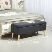 Upholstered Storage Bench, Linen-Look Bed Bench, Rubberwood, 110 X 39 X 45 Cm, Dark Grey - 深灰色 - 查看 3