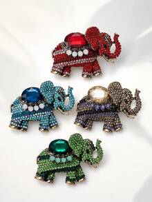 1 pieza Broche de elefante vintage de aleación con strass para mujer, accesorio de broche creativo de estilo exótico, regalo perfecto - Multicolor - Ver 5