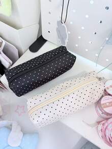 This Fashionable Pencil Case Features A Cute Mint Green Design With Polka Dot And Star Patterns, Simple And Sweet, Perfect For Middle And High School Students To Store Stationery, Combining High-Quality Appearance And Practicality - A - View 2