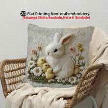 1 buah Sarung Bantal Dekoratif Motif Kelinci & Bunga (Desain Bantal Cetak), Menampilkan Kelinci Lucu, Anak Ayam, dan Pola Bunga, Sarung Bantal Lembut dengan Resleting, Dekorasi Kamar Tidur | Gaya Menggemaskan | Dekorasi Paskah, Dapat Dicuci dengan Mesin untuk Semua Musim, Cocok untuk Dekorasi Kamar Tidur, Ruang Tamu, Mobil, Sofa, Tempat Tidur, dan Kursi - MultiWarna - View 4