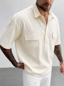 GloMan Men's 100% Cotton White Henley Half Button Placket Short Sleeve Shirt,Summer/Fall For Daily,Street,Office Commute,Back To School,Husband/Father - Apricot - View 3