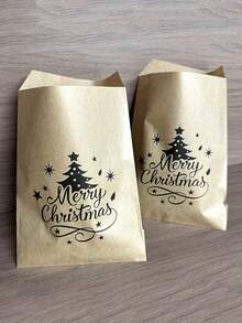100/50/30/1pc Christmas Kraft Paper Gift Bags, Holiday Tree Pattern, Suitable For Christmas Gift Wrapping, Christmas Gifts And Christmas Storage, Perfect Christmas Packaging Supplies - One Size Fits All - View 8