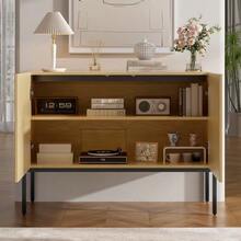 Sideboard With 2 Doors And Metal Legs, Buffet, Chest Of Drawers With Arched Line Design, Modern Minimalist Style, Dimensions: W 100 Cm / H 75 Cm / D 40 Cm - Natural - 查看 7