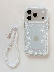 Smartphone Case With Camellia Charm And Pearl Strap, Matte Finish, White Floral Border On Both Sides, Korean Style, Cute, Compatible With IPhone 18 Pro Max/17/16/15/14/13/12/11 And All Models, Minimalist Design, Unisex, Shockproof, Shock-Absorbing, Anti-Drop, Scratch-Resistant, Anti-Fingerprint, Non-Slip, Perfect For Birthdays And Anniversaries - Translucent + Pearl Chain - View 8