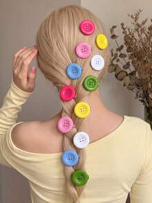 6 pezzi/12 pezzi Fermagli per capelli da donna con grandi bottoni rotondi color caramella, fermagli laterali singoli Y2K carini con colori dopamina brillanti, accessori per capelli dolci per ragazze, adatti per acconciature versatili quotidiane con frangia spezzata - Multicolore - Visualizzare 2