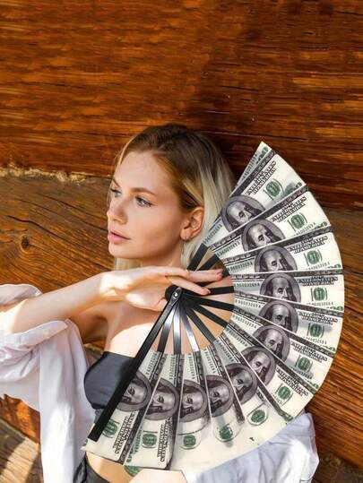 1 pieza Abanico plegable único con patrón de dólar, diseño innovador, abanico de mano personalizado, perfecto para fiestas, bodas, eventos de club, Halloween y otros festivales