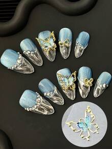 5PCS Ice Clear 3D Hollow Butterfly Nail Alloy Charms, Rhinestone Metal Nail Decoration Accessory, DIY Press On Nail Embellishment, Exquisite Nail Art Making Supply, For DIY Nail Design And Daily Wear - Multicolor - View 5