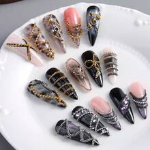 12pcs/Set Gold And Silver Chain Nail Charmss – 3D Steel Bead Chain Pendant Design; Retro Y2K Style Nail Decorations For DIY Accessories And Salon Use - 彩色 - 查看 7