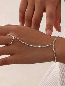 Fashion Minimalist Ring & Thin Chain Bracelet, Luxury Party Wrist & Finger Jewelry, Versatile Accessory For Women - Silver - View 2