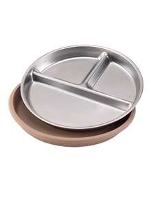 PopLittleOne 1 pièce Assiette à ventouse en silicone et acier inoxydable antidérapante pour l'alimentation autonome du bébé, vaisselle de sevrage pour bébé, articles essentiels quotidiens pour les repas des nourrissons - Multicolore - Voir 14