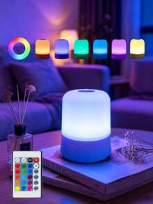 1pc Touch Sensor Bedside Lamp, RGB Multi-Color With Remote Contro - USB Rechargeable Lithium Battery, 3-Color Adjustable Bedside Lamp (With Plastic Lampshade), Soft Flicker-Free Home Lighting, Rechargeable RGB Color Changing With Remote,Bedroom - White - View 4