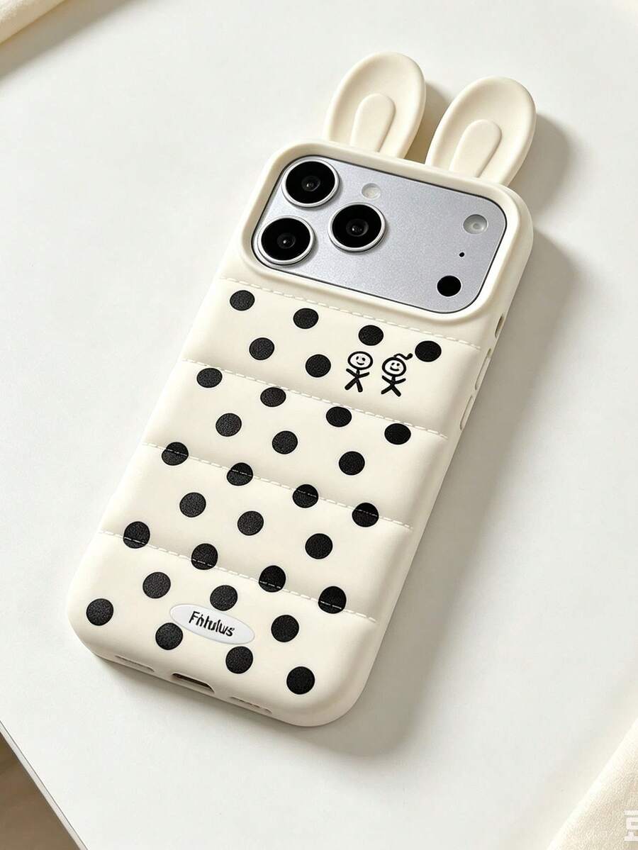 1件 3D耳朵造型亮面設計手機殼,適用於Apple 13、17系列熱門機型,韓系風格 15 Pro Max 手機殼,新品上市 - 黑色波點 - 查看 1