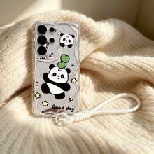 1pc Panda Pattern Cream Wave Anti-Drop Protective Phone Case + Lanyard Accessory Compatible With GalaxyS26/S26Ultra/S26 Plus/A57/A37/A17/A07/ Note13Pro/ A3X/ Y21 Series 2026 Latest Hot-Selling Phone Case For Android Models - Clear - View 3