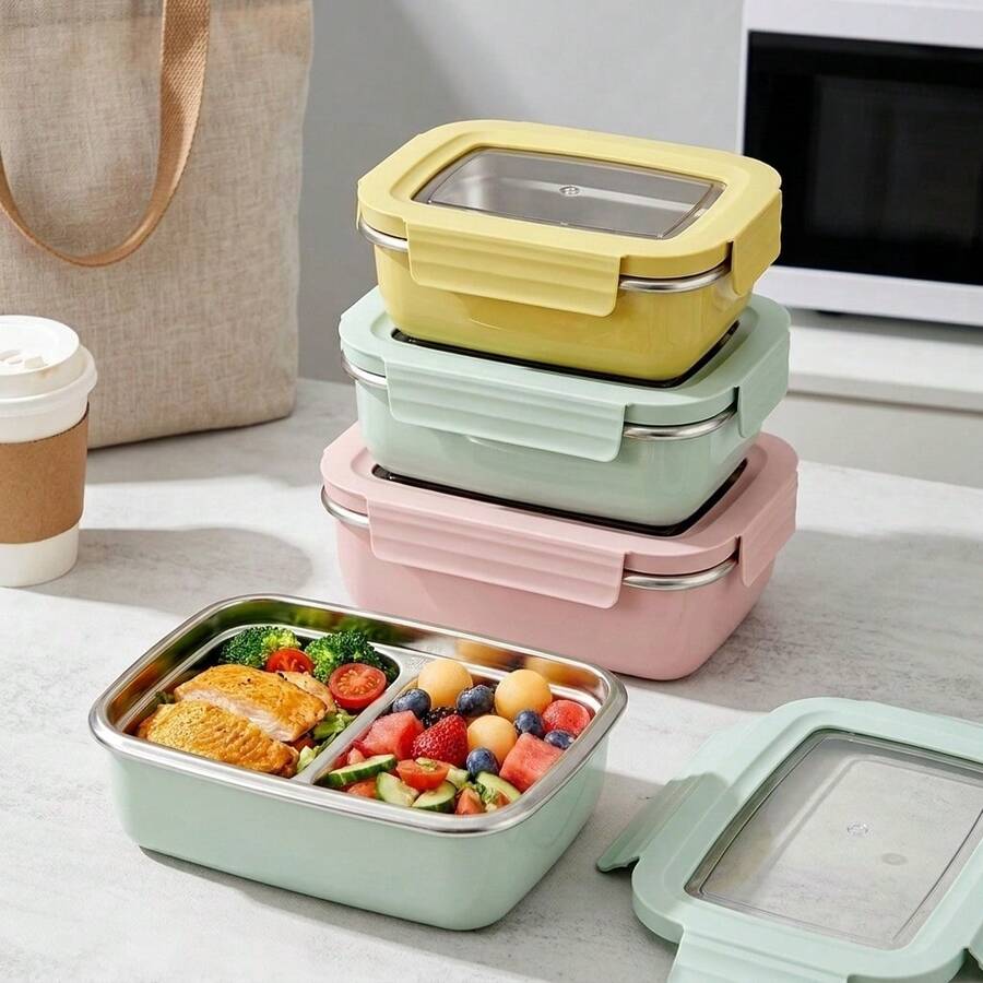 Portable 304 Stainless Steel Bento Box With Lid, Large Capacity Insulated Lunch Box, Sealed Leak Proof Lunch Container, Fruit Salad Food Storage Container, Suitable For Student Adult Use InSchool, Office, Outdoor Camping, Picnic,Back To School