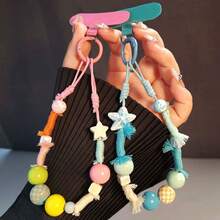 1PC Star Bead Phone Lanyard, Rainy Purple Square Phone Chain, Woven Phone Lanyard Short Style, Creative Camera Pendant, Women's CCD Hanging Chain, Premium Handmade Beaded Pendant, Anti-Drop Pendant, Versatile Chain Phone Lanyard, Free Clip (Photo Card Not Included) - Multicolor - View 1