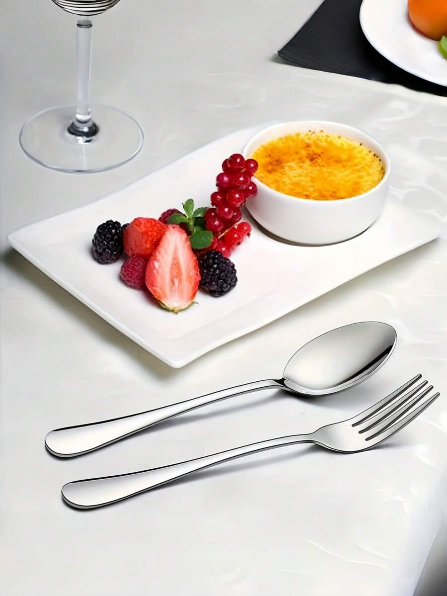 Stainless Steel Cutlery Set Silver Forks And Spoons - Includes Dinner Forks And Spoons, Mirror Polished, Suitable For Restaurants, Homes And More, Multi-Person Use, Dishwasher - Multicolor - View 1