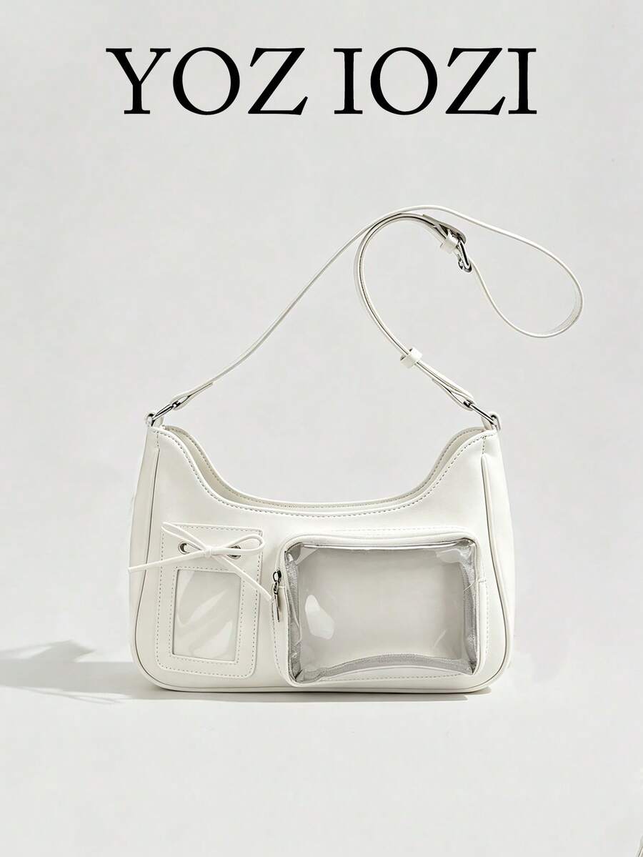 2025 New Japanese Style Bow Decor Crossbody Bag, Transparent, Anime-Inspired, Commute & Everyday Use - White - View 1